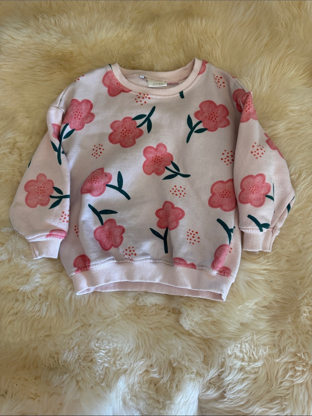 Zara Pink Floral Sweatshirt with Green Leaf Accents